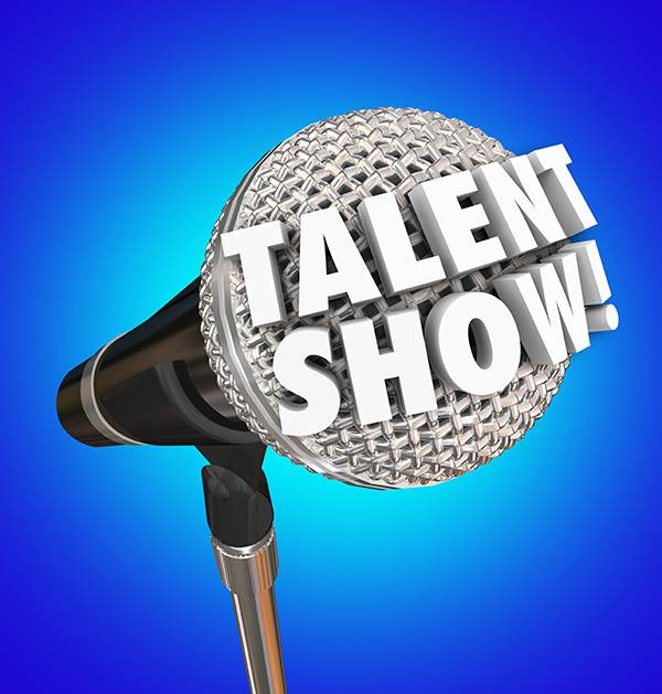 Talent Show words in 3d letters on a microphone to illustrate or advertise a singing competition or event for performance